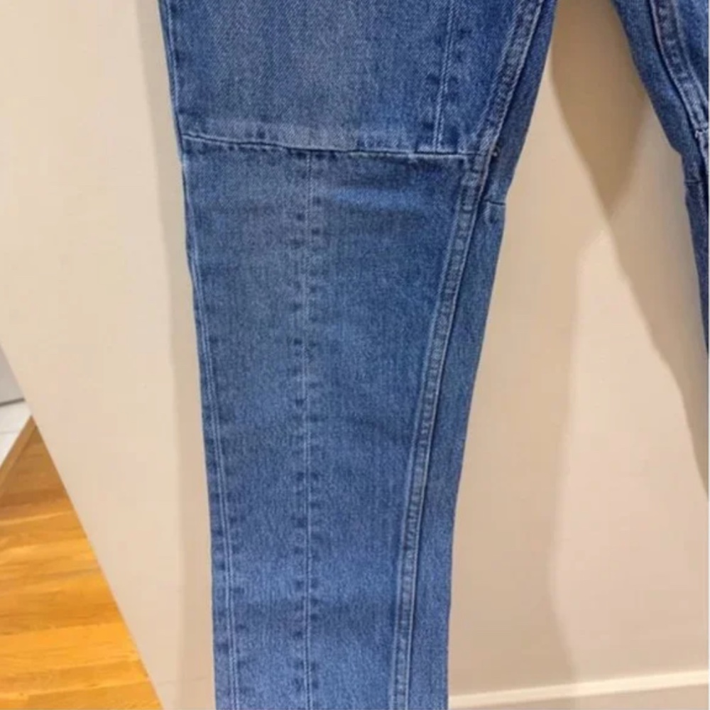 Blue Sandro Raw Edge Patchwork Slim High Rise Denim Jeans [Small] - Picture 6 of 9